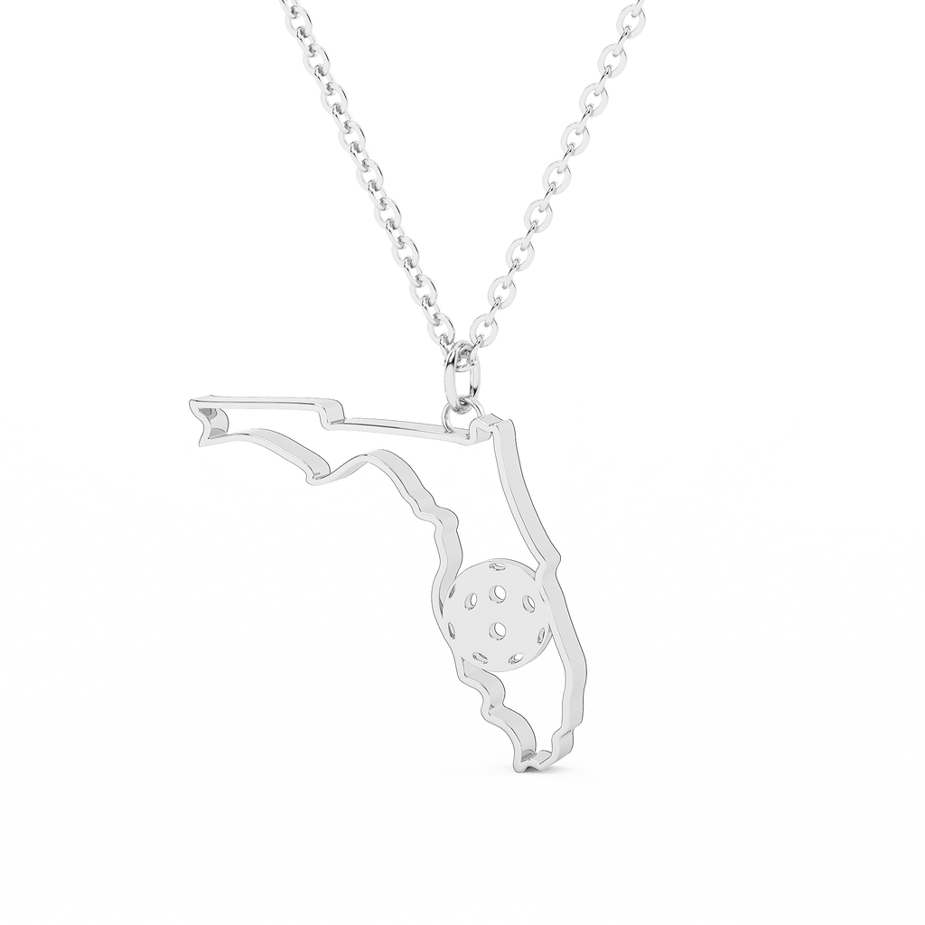 Florida Pickleball Necklace in Silver