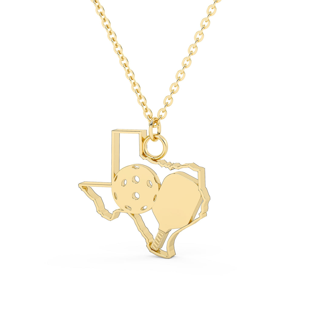 Texas Pickleball Necklace in Gold