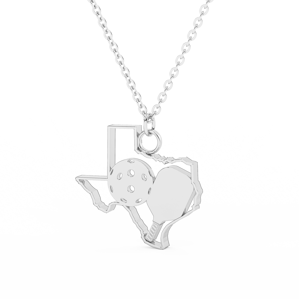 Texas Pickleball Necklace in Silver